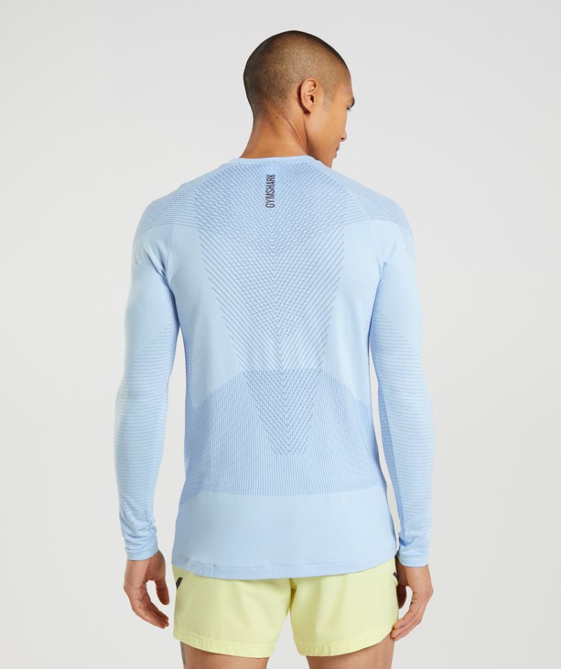 Men's Gymshark Apex Seamless Long Sleeve T-Shirts Light Blue | NZ 1ODHSK